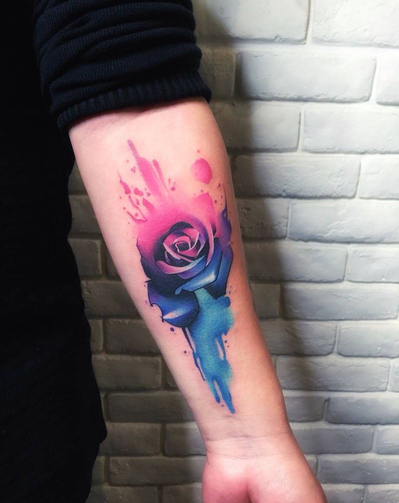 水彩 - 玫瑰纹身图片