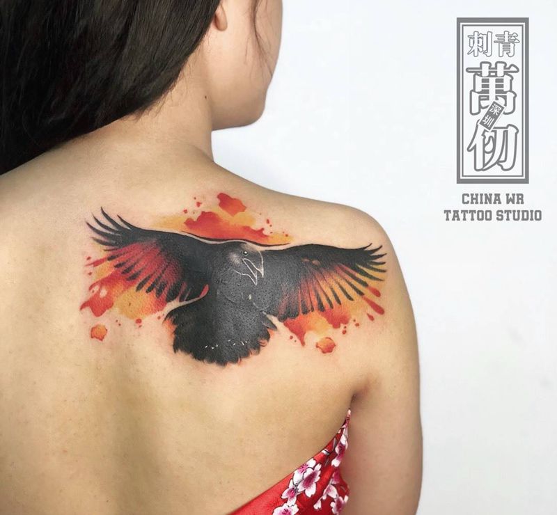 水彩 - 乌鸦纹身图片