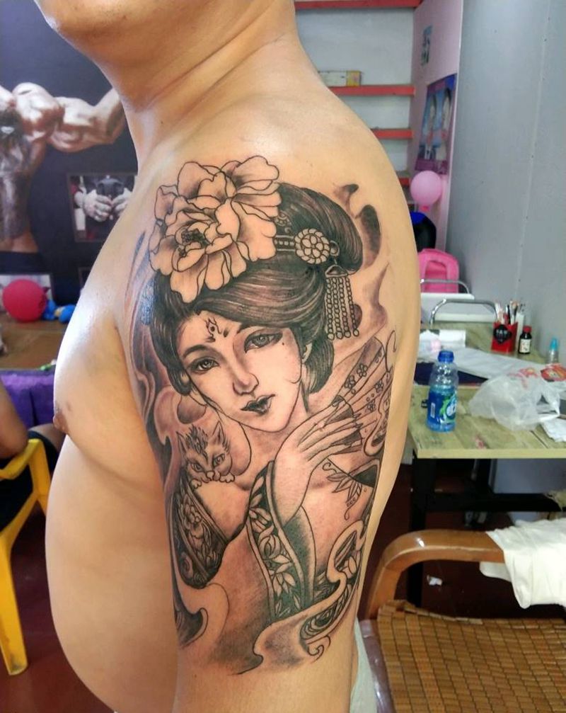 明月艺妓纹身图片