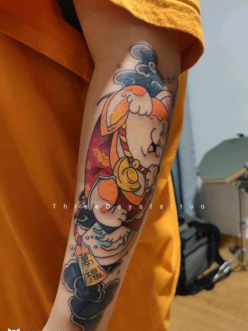 招财猫纹身图片_手臂New School纹身图案