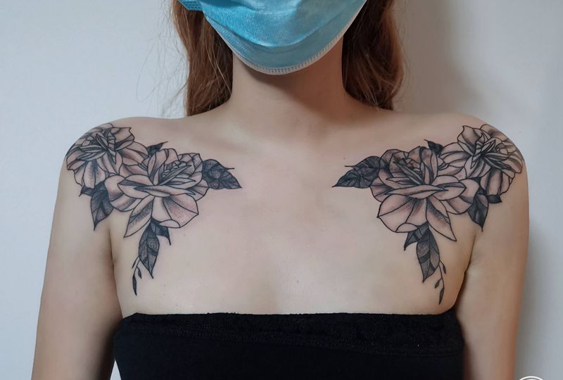 肩花纹身图片_肩部纹身图案