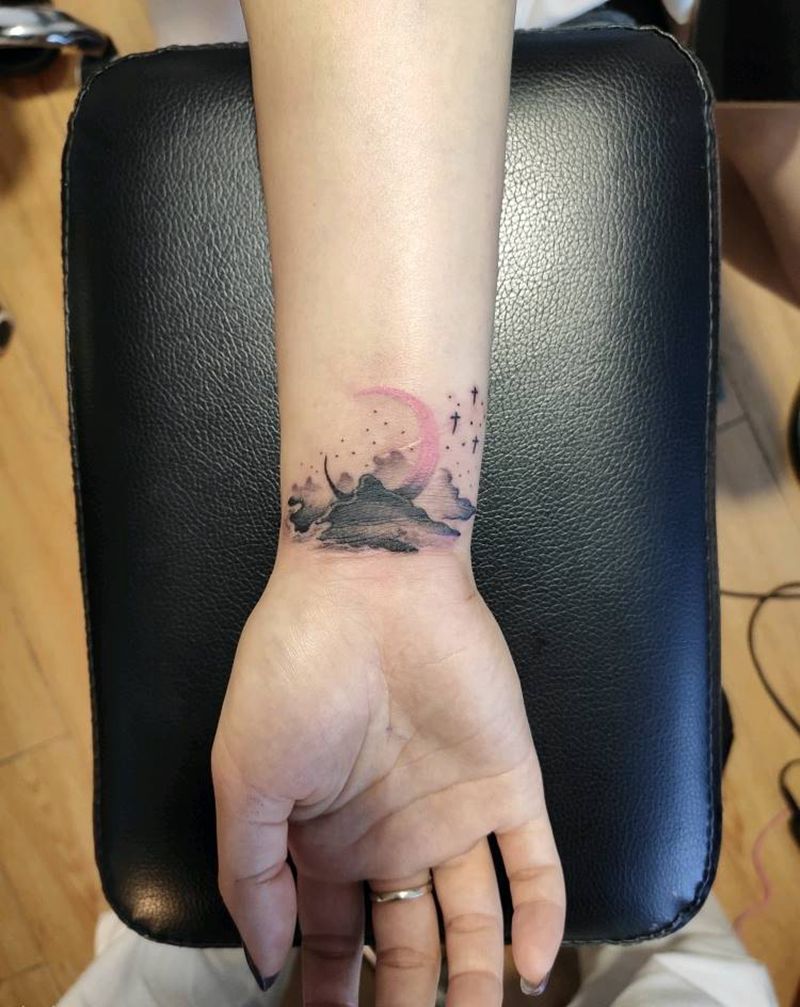 遮盖疤痕纹身图片_手部水彩水墨纹身图案