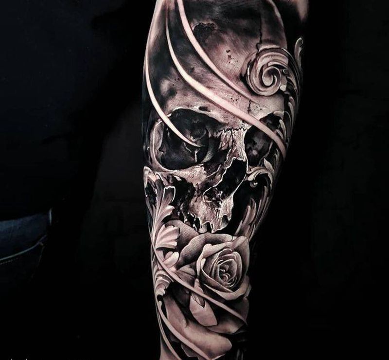骷髅头纹身图片_手臂纹身图案