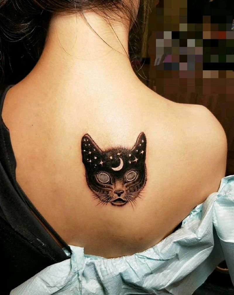 星空野猫纹身图片