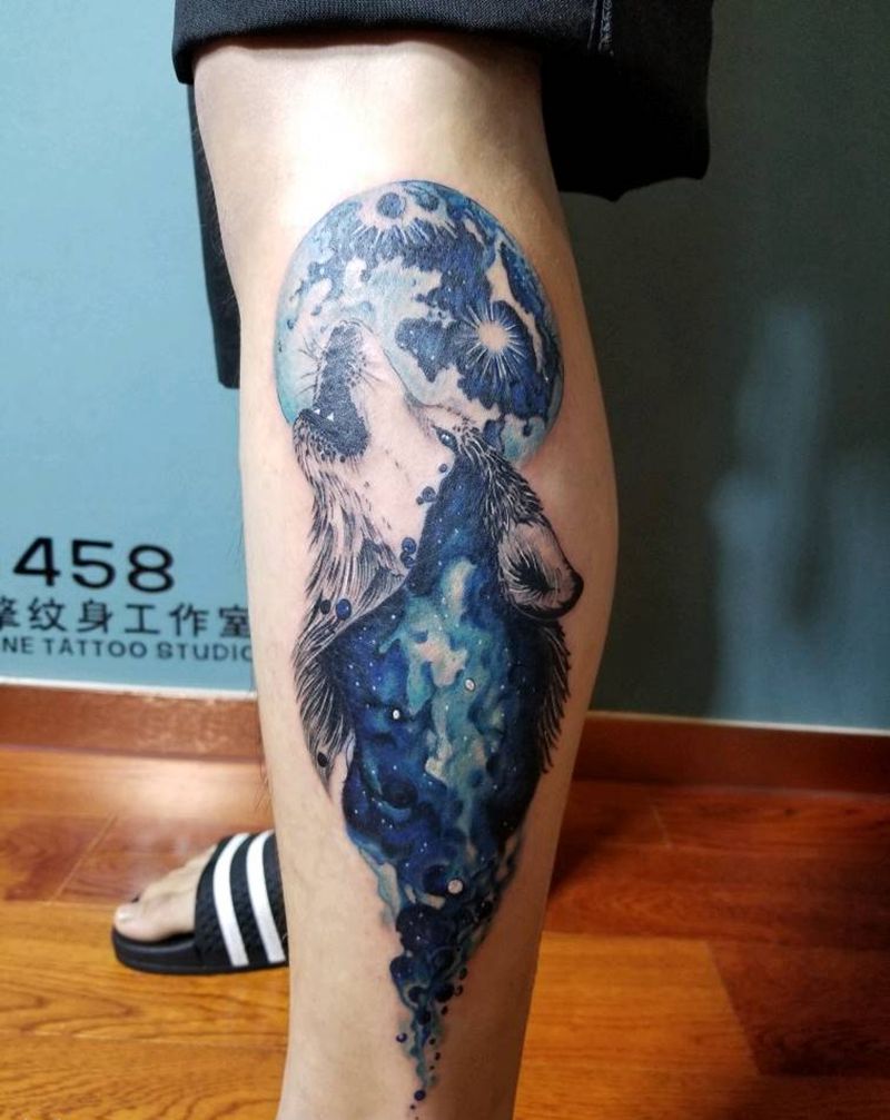 夜空狼纹身图片