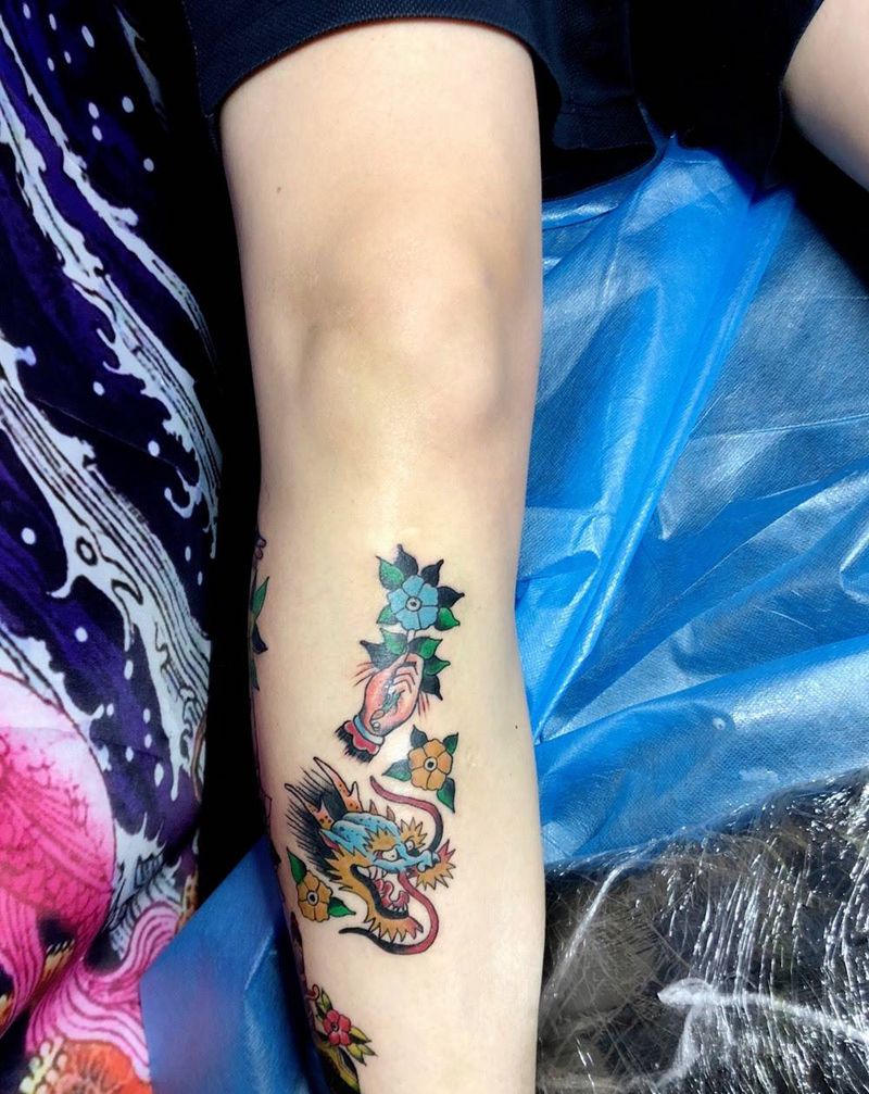 龙纹身图片_Old School纹身图案