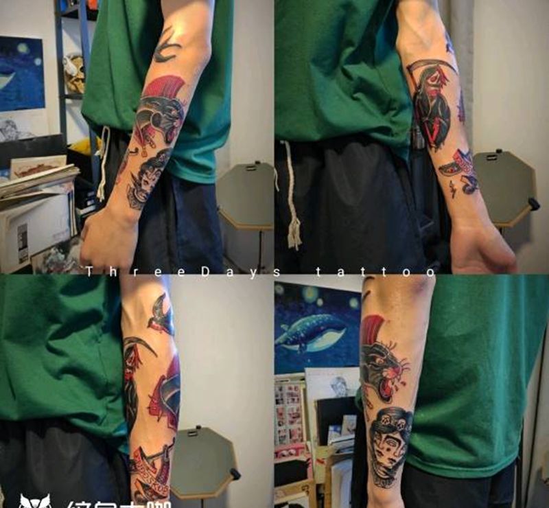 oldschool拼接纹身图片_手臂Old School纹身图案