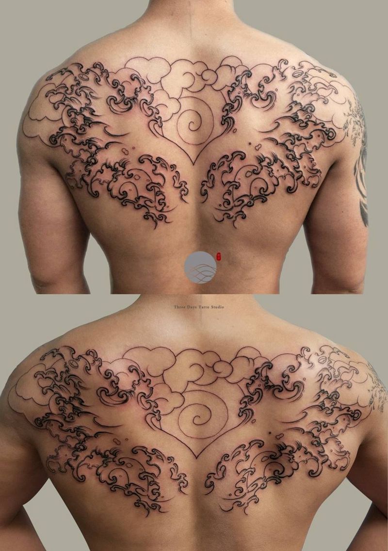 浪花 割线纹身图片