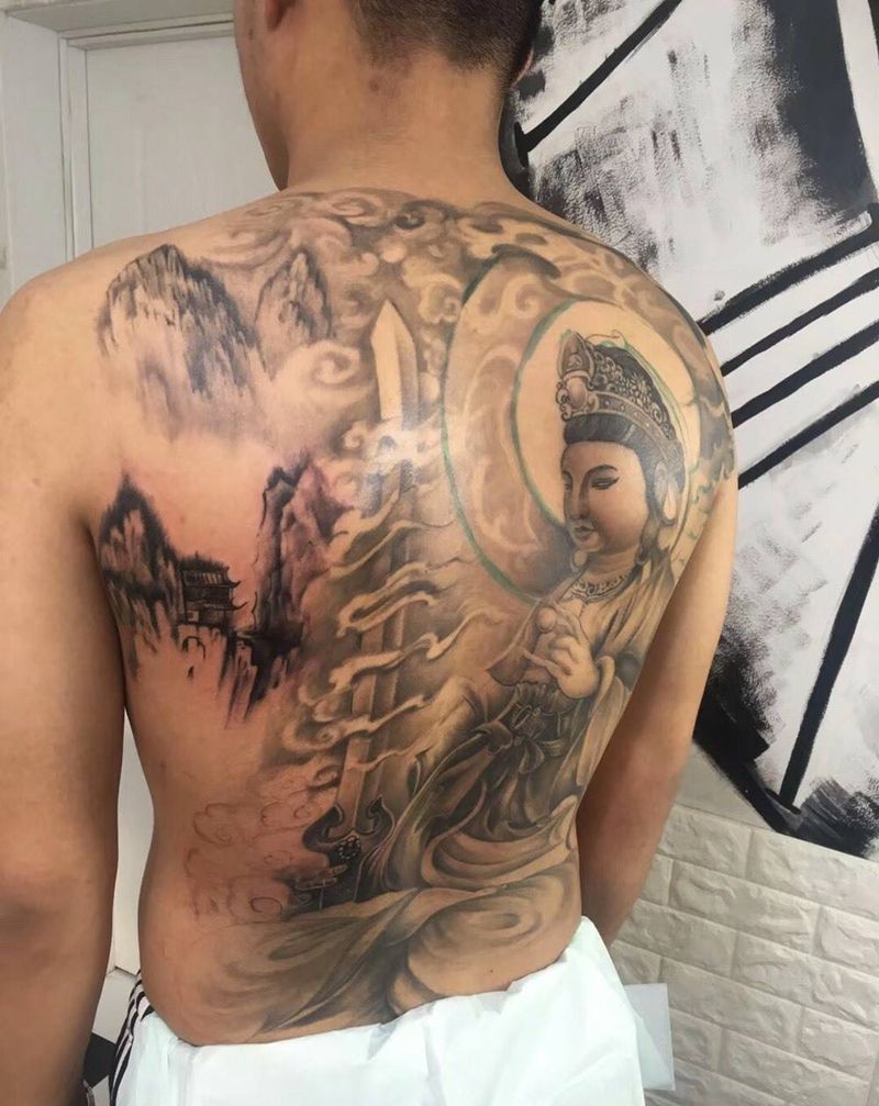 虚空藏纹身图片_背部新传统纹身图案