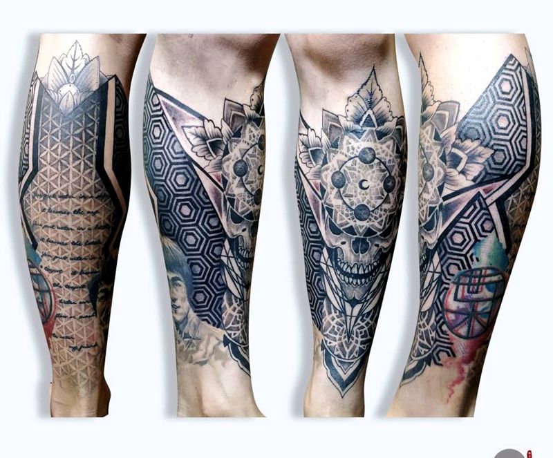 点刺小腿纹身图片