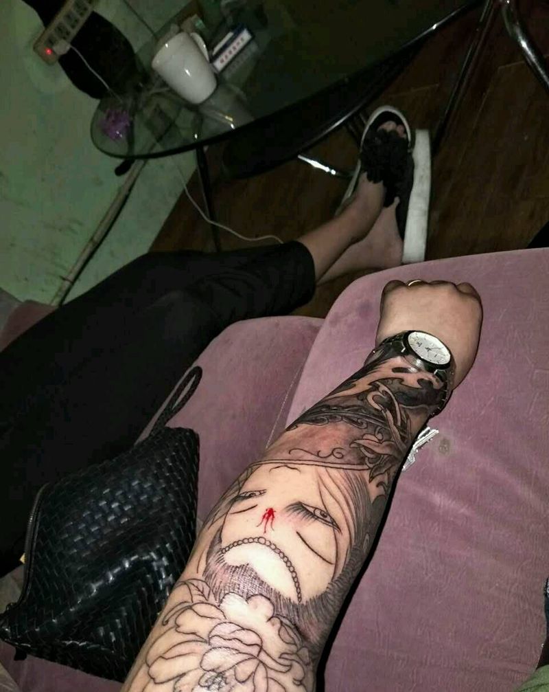 七分臂未完成纹身图片