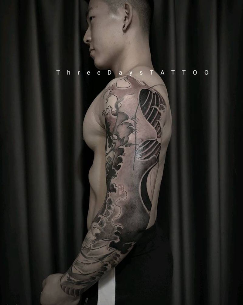 花臂进度中纹身图片_手臂新传统纹身图案