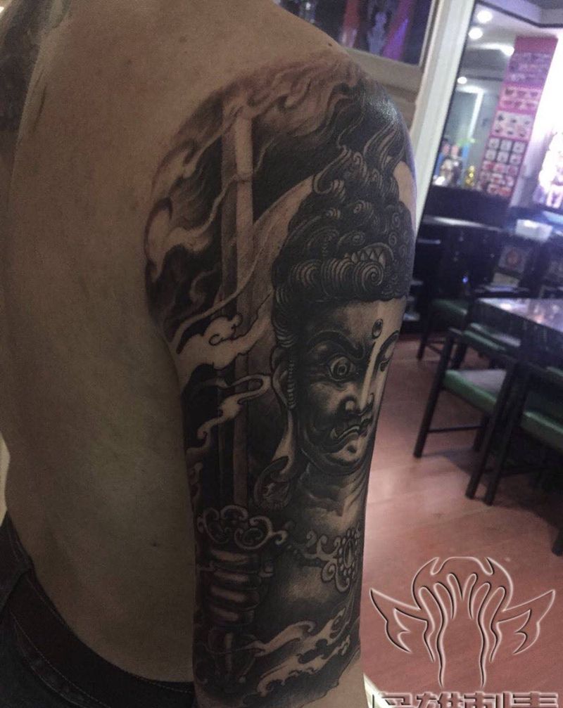 【善恶】纹身图片_成品手臂鬼神纹身图案