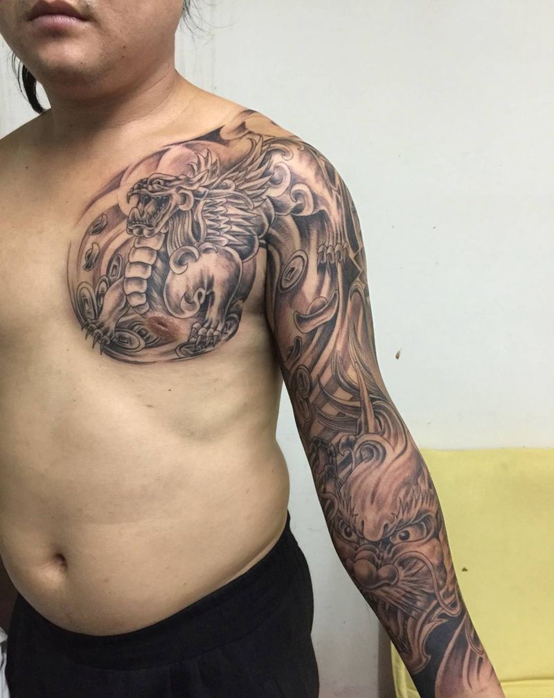 貔貅 花臂纹身图片