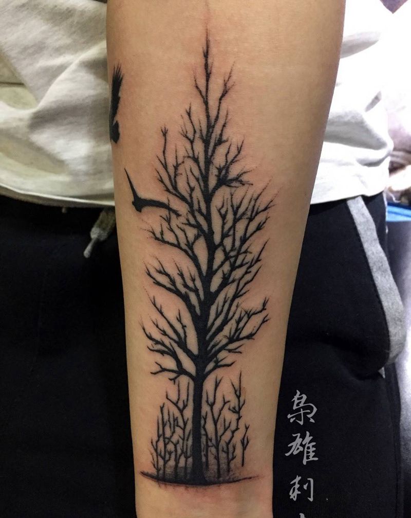 一颗幸福的枯树纹身图片_成品手臂图腾传统纹身图案