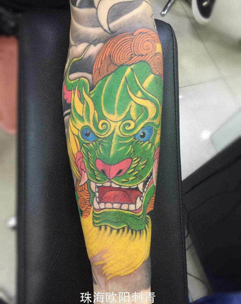 唐狮子纹身图片