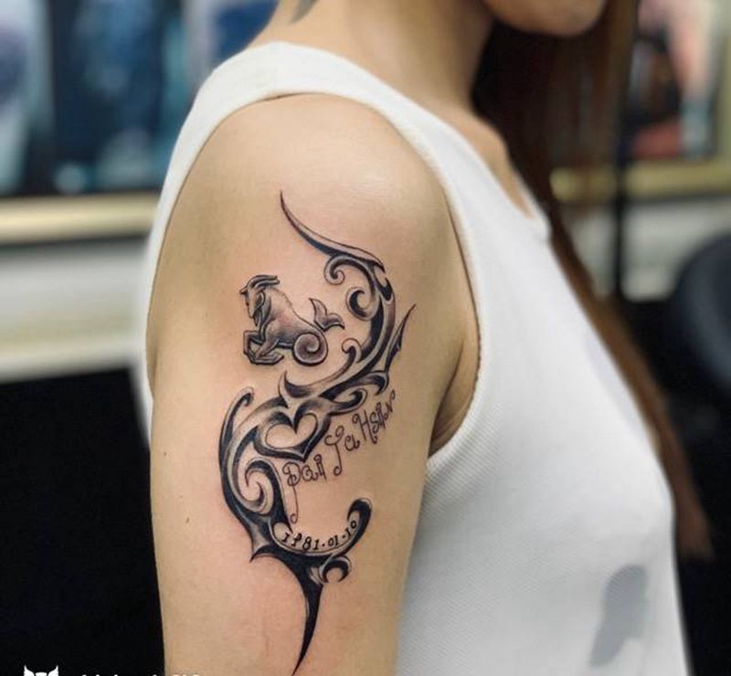 摩羯座纹身图片_图腾纹身图案