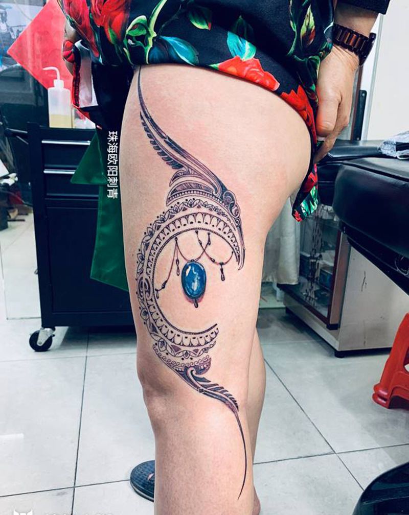 珠宝凤纹身图片_腿部图腾纹身图案
