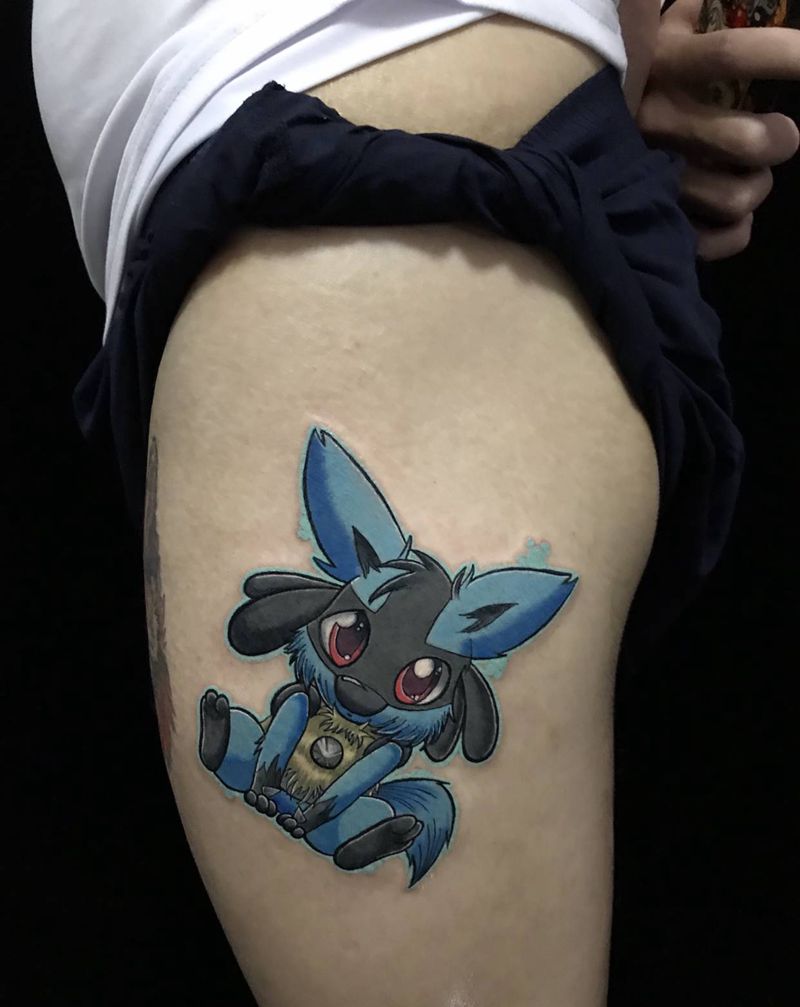 神奇宝贝路卡利欧纹身图片_腿部New School纹身图案