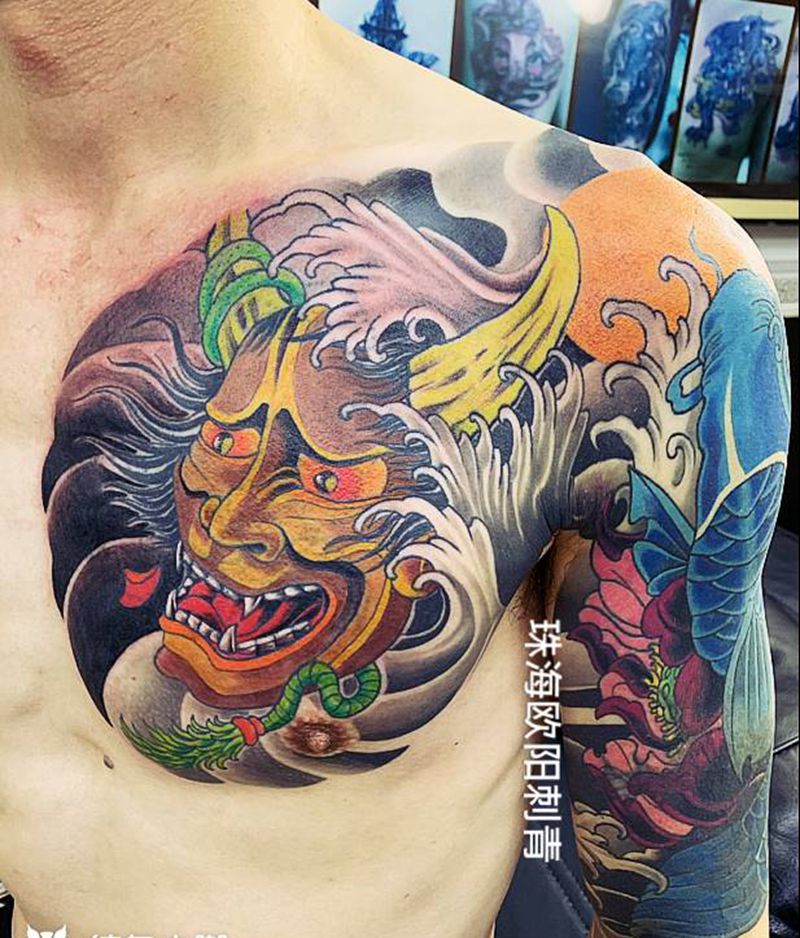 般若纹身图片_胸部纹身图案