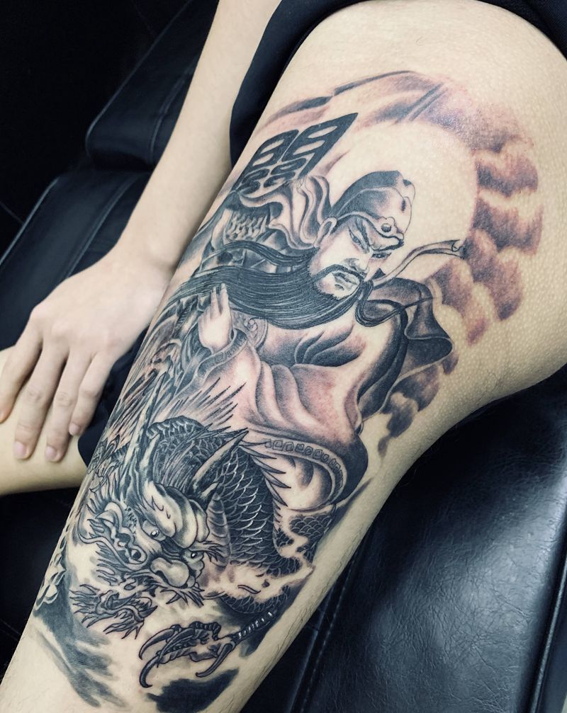 关公纹身图片_腿部纹身图案