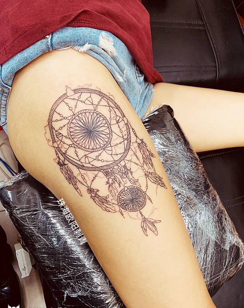 捕梦网纹身图片_腿部纹身图案