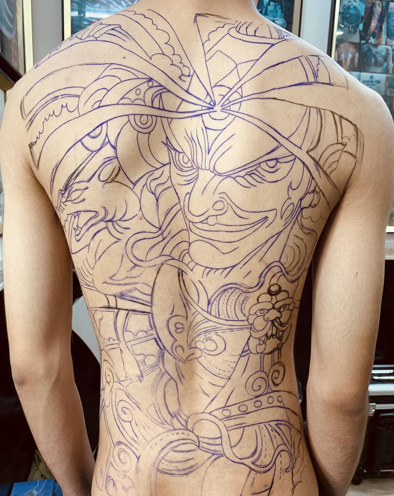 二郎神纹身图片_背部纹身图案