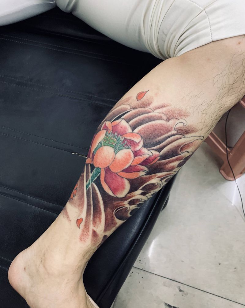 包小腿内侧纹身图片_腿部纹身图案