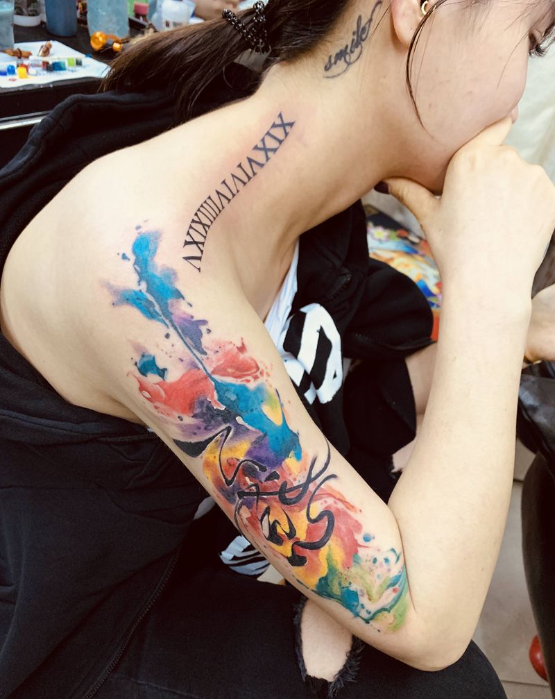 水彩纹身图片_手臂纹身图案