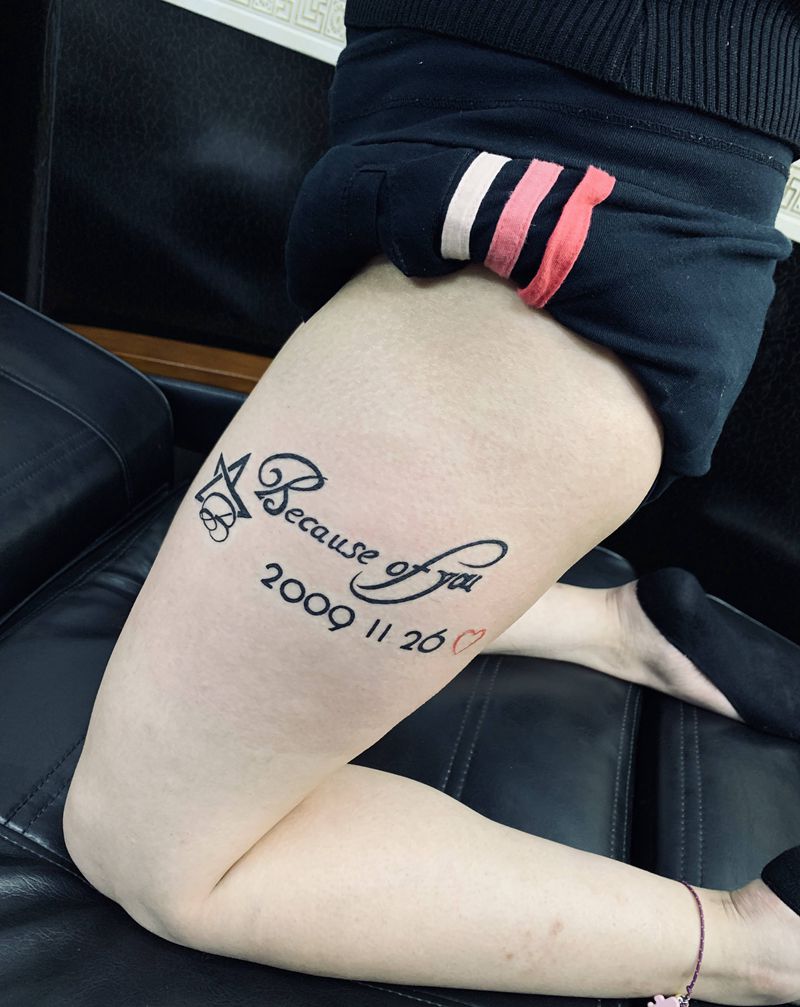 字母纹身图片_腿部纹身图案