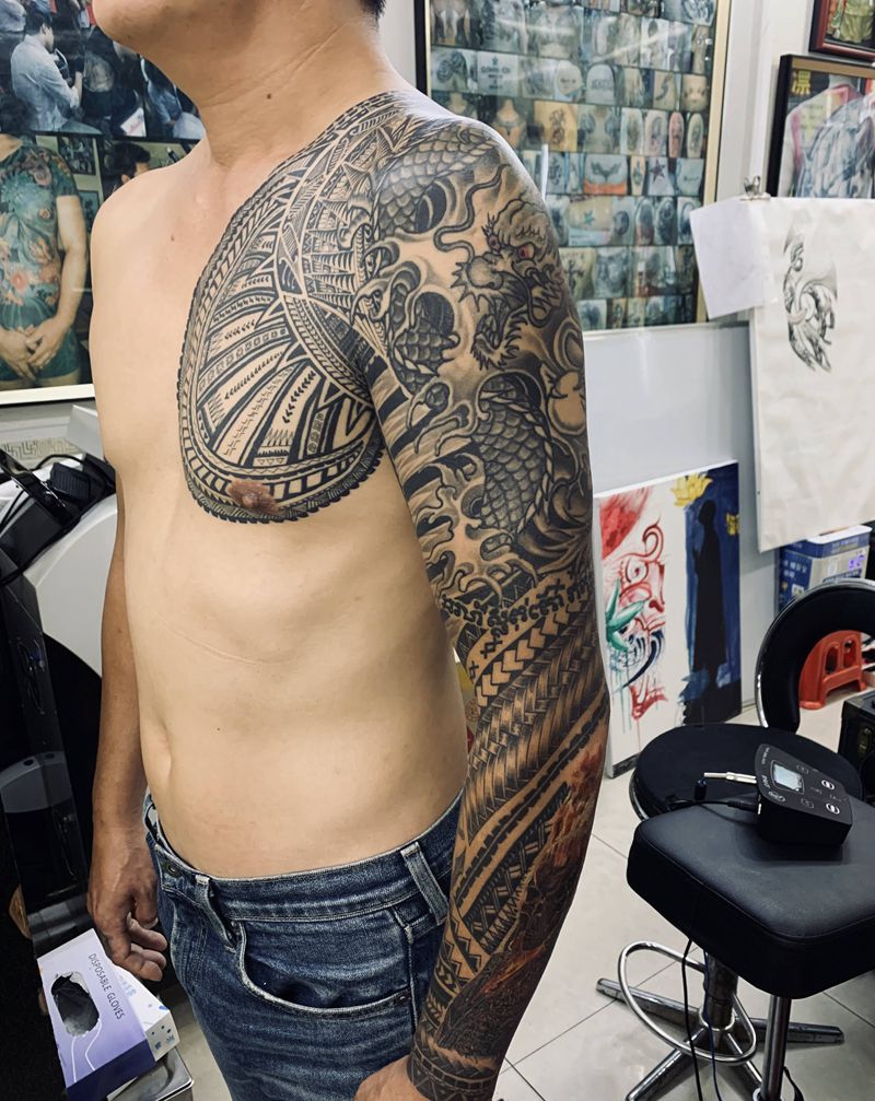 花臂 玛雅纹身图片_手臂纹身图案