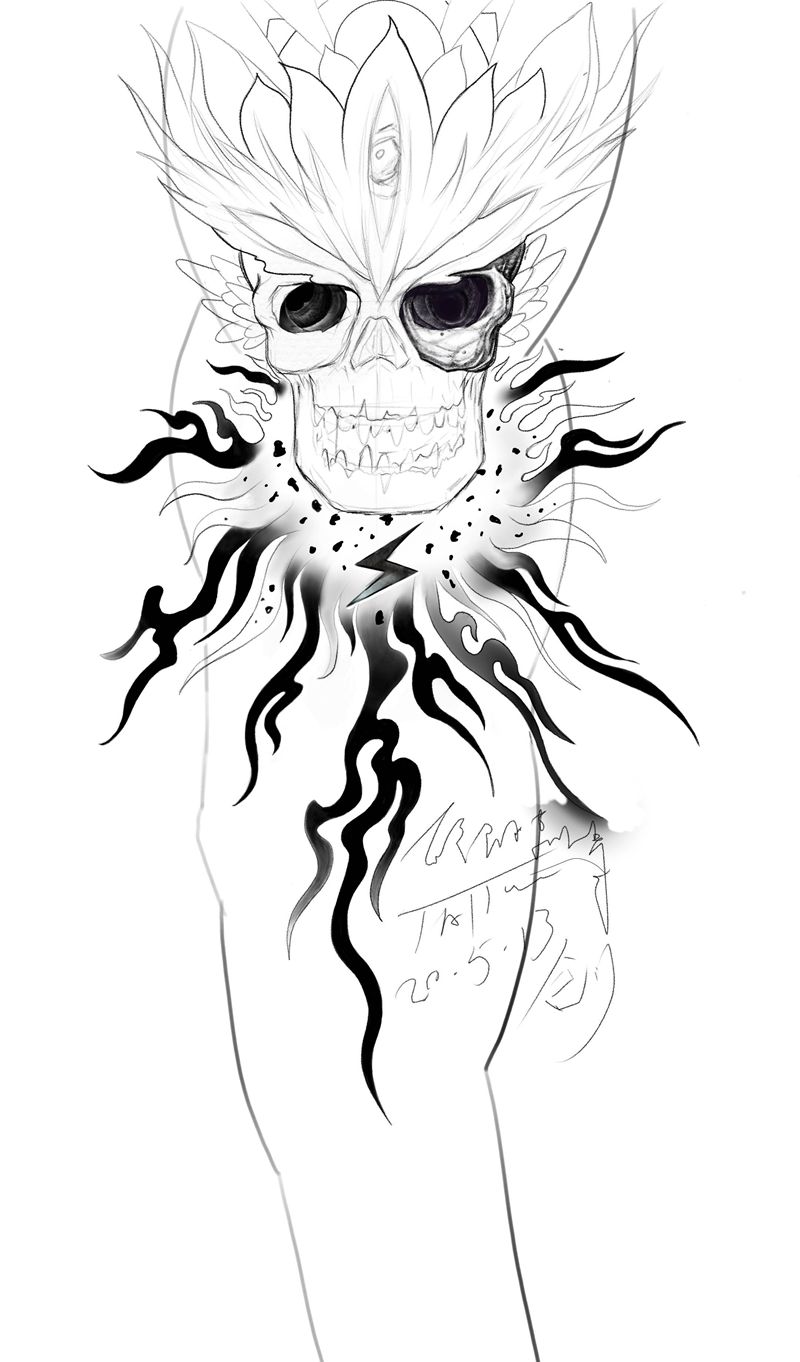 五眼骷髅纹身图片_手臂纹身图案