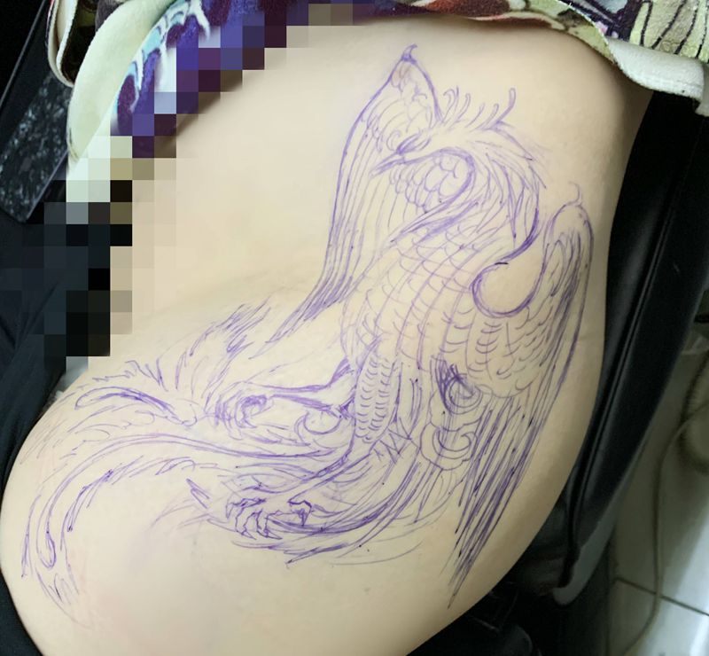 凤凰纹身图片_腿部纹身图案