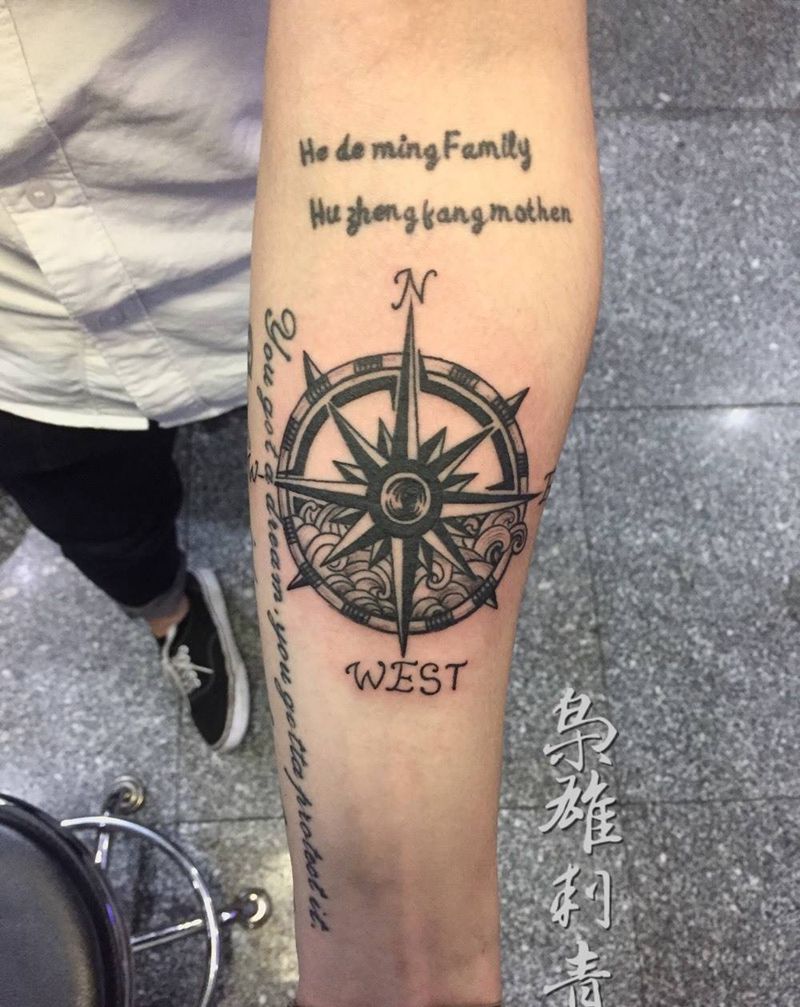 【指南针】纹身图片_成品手臂清新几何纹身图案
