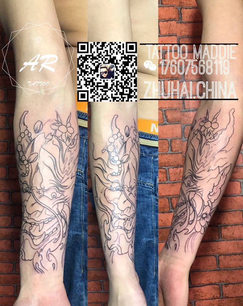 小臂般诺线条，未完纹身图片