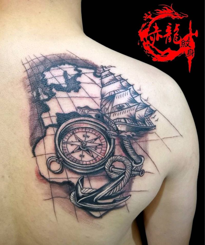 乘风破浪纹身图片_背部新传统纹身图案