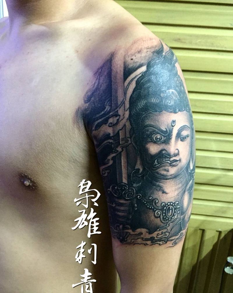【善与恶】纹身图片_成品手臂传统鬼神纹身图案