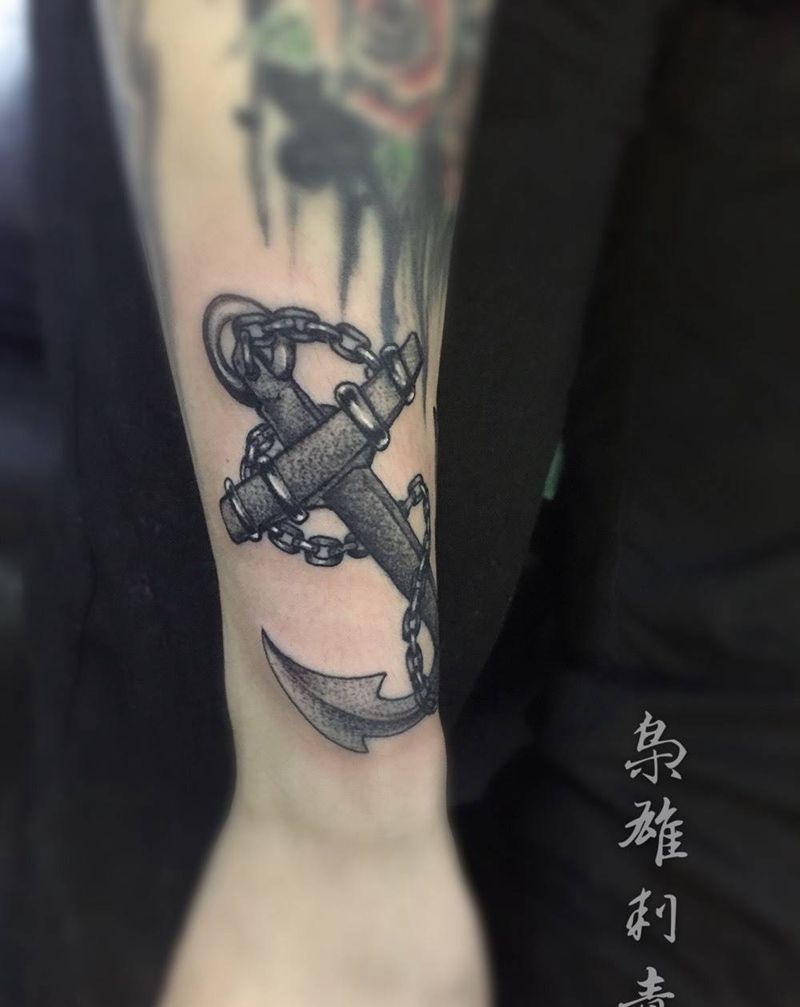 【船锚】纹身图片_成品手臂欧美清新几何纹身图案