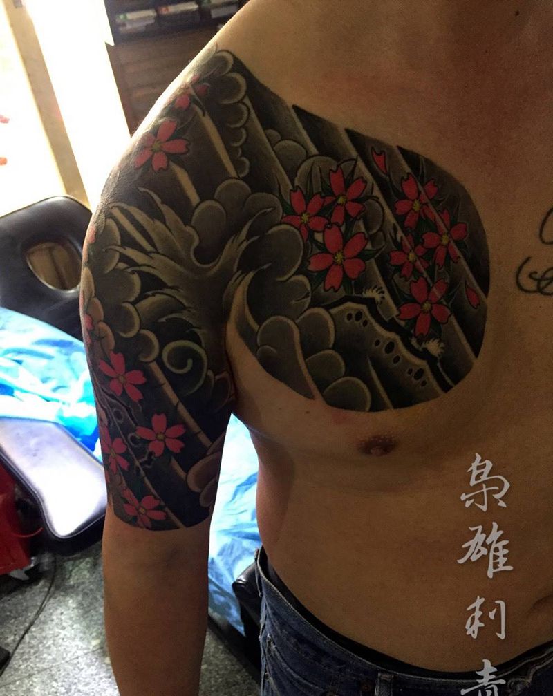 【老传统半甲】纹身图片_成品手臂传统原创纹身图案