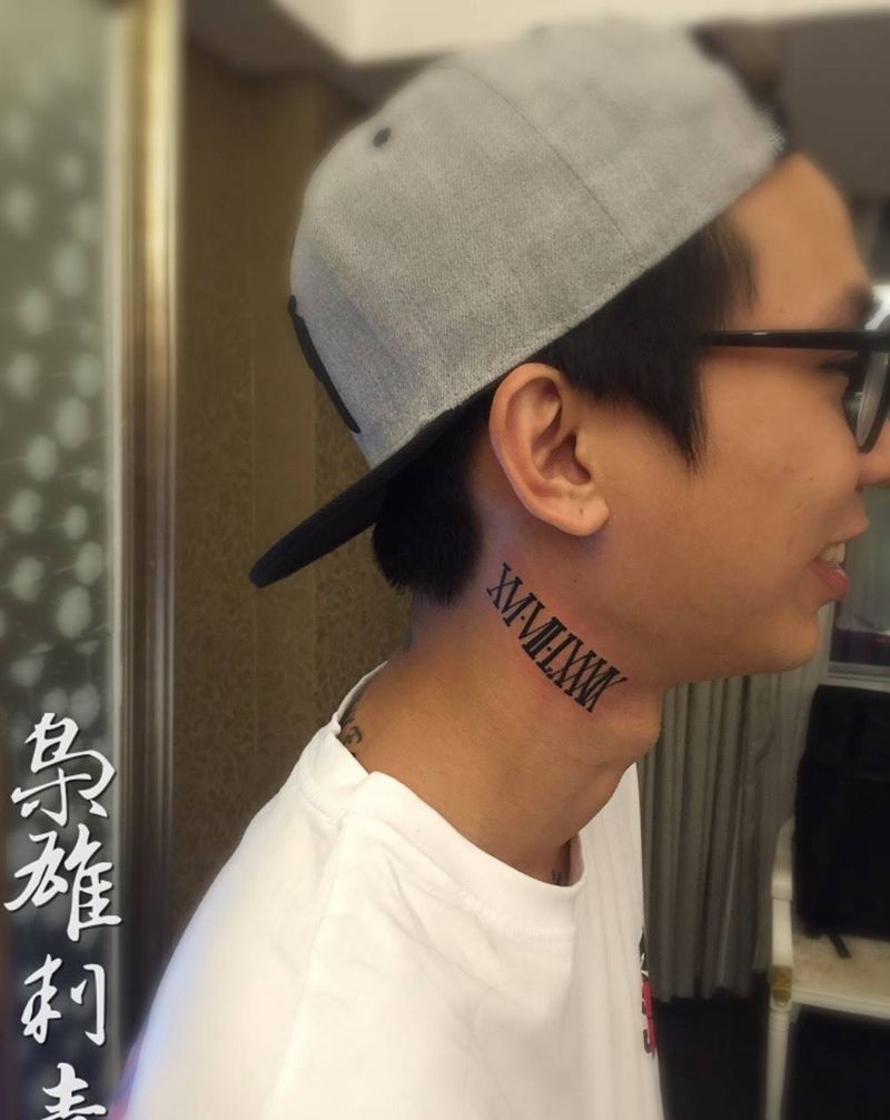 【罗马数字】纹身图片_成品颈部欧美图腾纹身图案