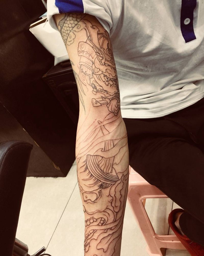 般若 日本武士花臂纹身图片