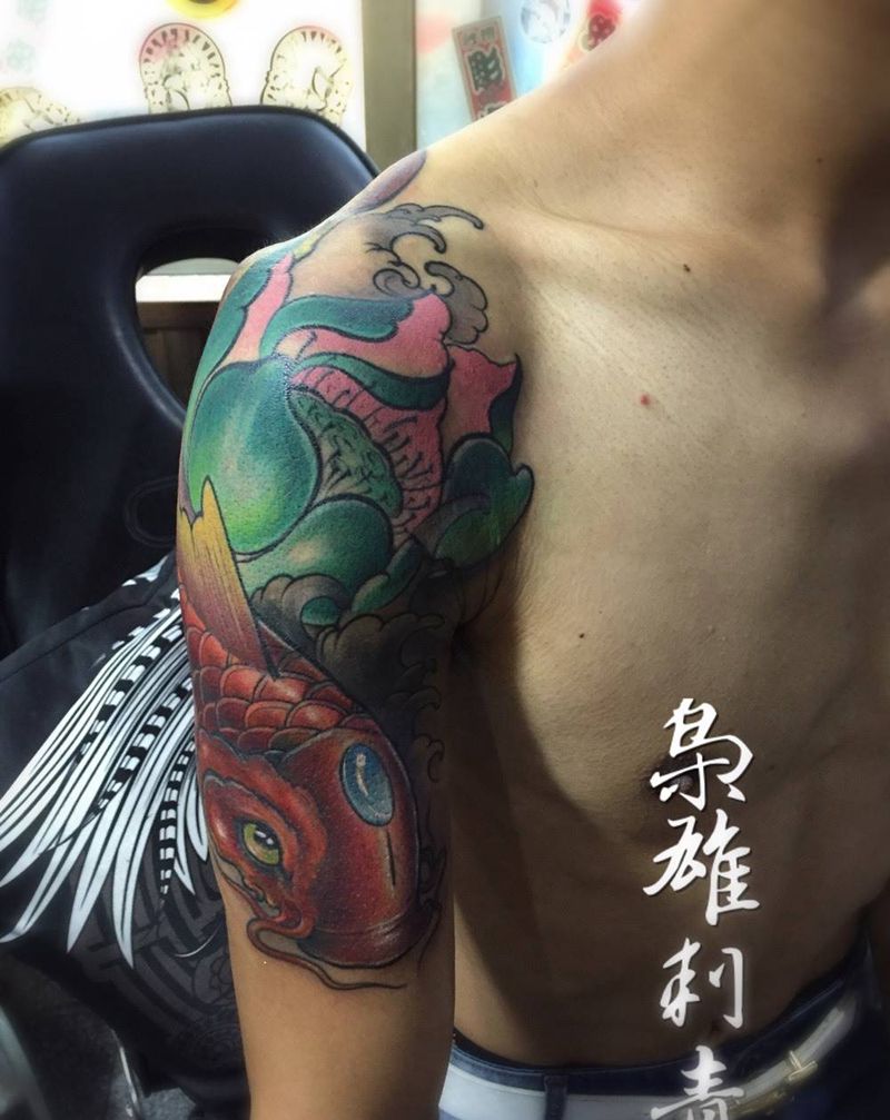 【锦鲤】纹身图片_成品手臂传统动物纹身图案