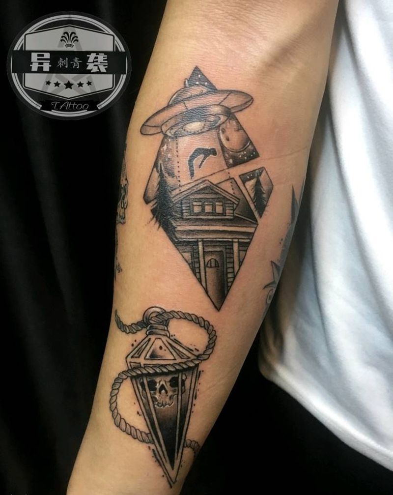 拼接 花臂纹身图片_手臂Old School纹身图案