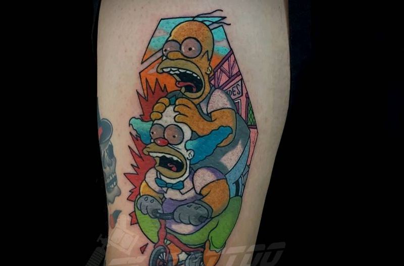 school辛普森纹身图片_腿部New School纹身图案