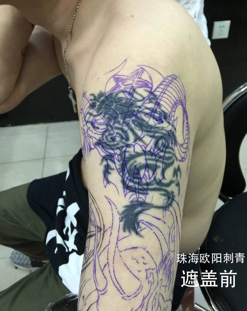 遮盖花臂作品纹身图片