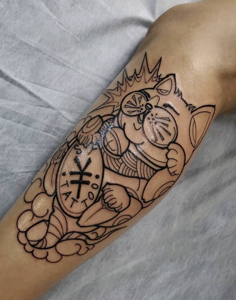 school招财猫纹身图片_New School纹身图案