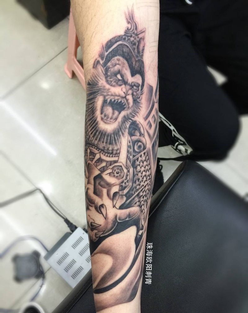 斗战胜佛  花臂未完成纹身图片