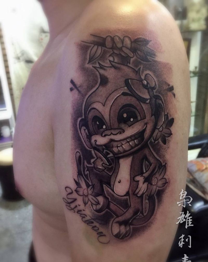 猴【奇奇国王】纹身图片_成品手臂清新写实动物纹身图案