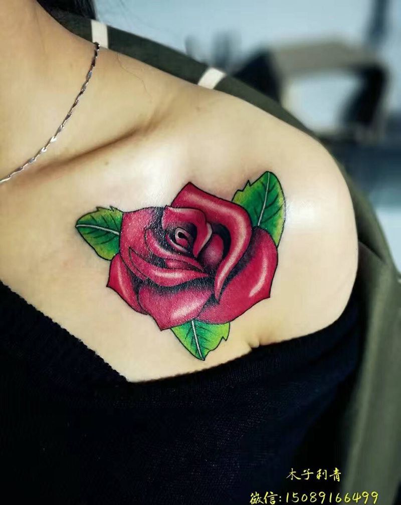 彩色玫瑰纹身图片