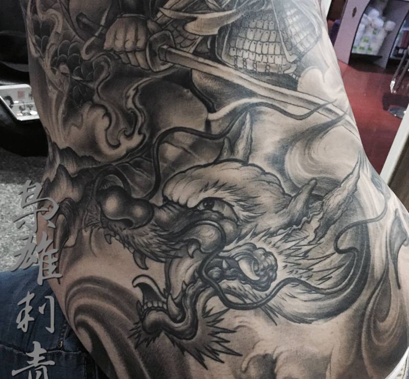 【龙武士】纹身图片_成品背部传统人物纹身图案